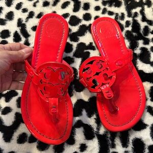 Tory Burch Miller Flourescent Hot Pink Patent Leather Sandals 6